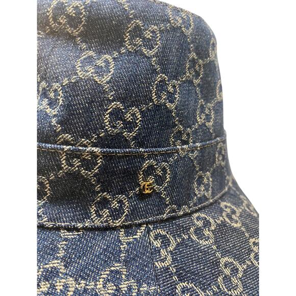 Gucci Eco Washed Denim Wide Brim Monogram GG Logo Hat Medium - Picture 5 of 13